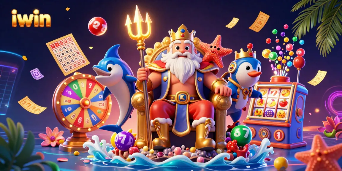 Experience the iwin excitement with lottery dynamics and casino elements in this vibrant illustration.