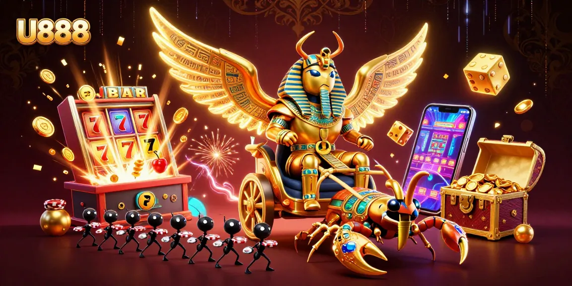 Experience the exhilarating U888 online casino with gold coins, animated characters, and vibrant gaming elements.