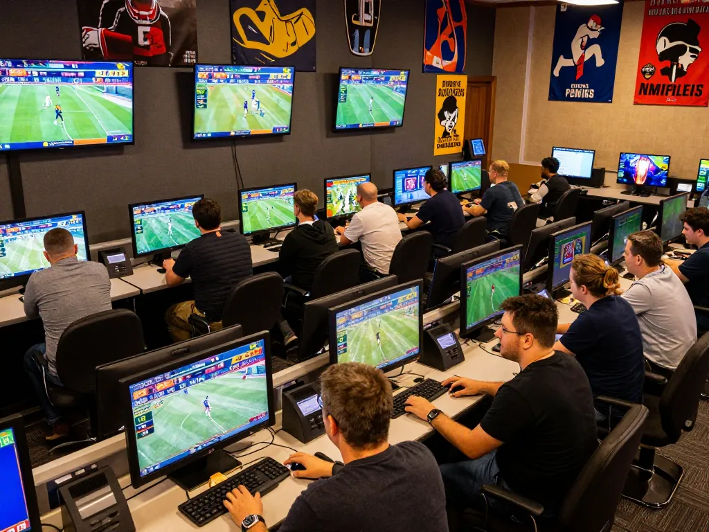 The atmosphere of nhà cái 88vv sports betting hub with bettors engaging and live games on screens.