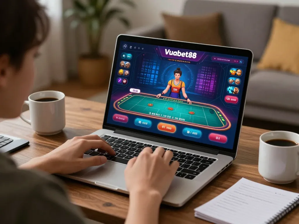 Engaging mobile gaming experience on Vuabet88 app during cozy evening