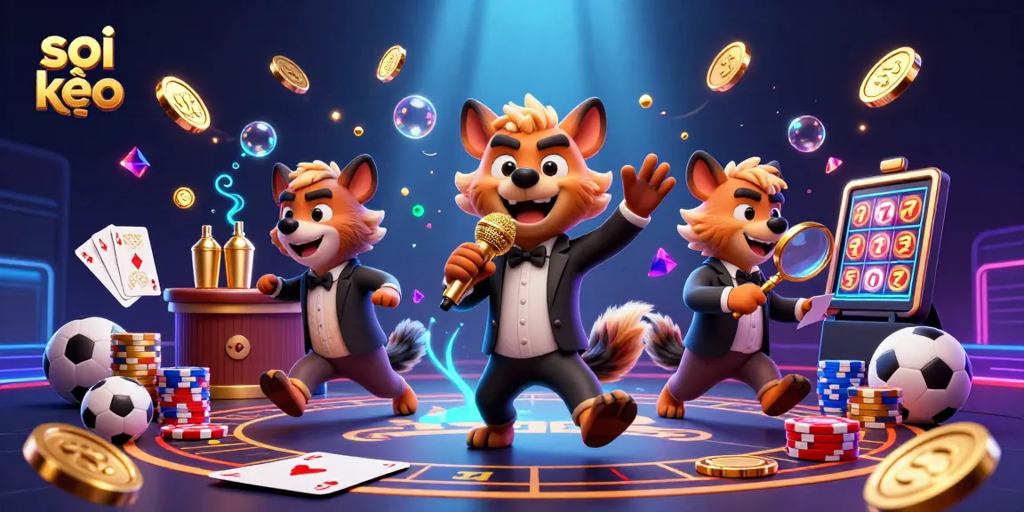 Soi kèo: A lively illustration of hyenas in a sports betting casino setting, featuring energetic comedy and interactive games.