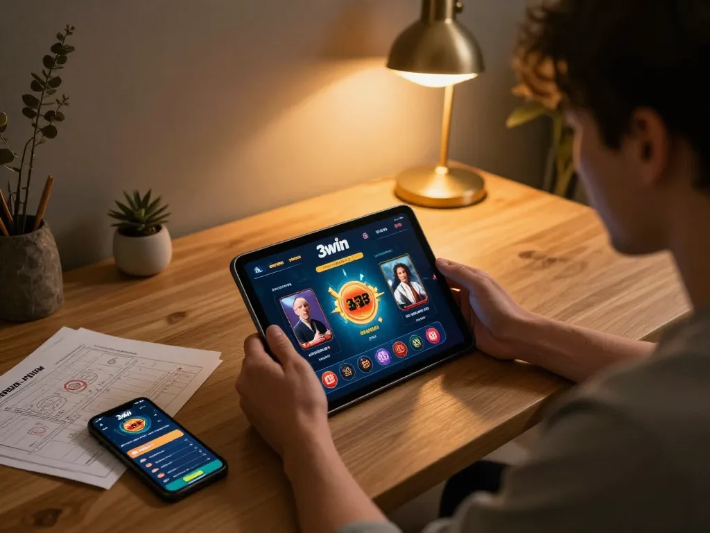 Engage with the 3win online casino platform on a tablet for strategic gaming.