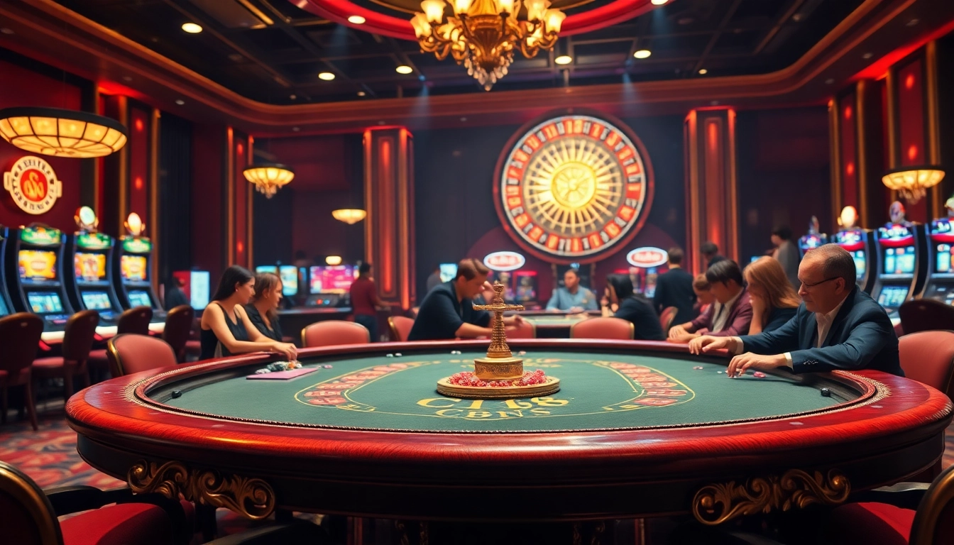 Engage in thrilling gambling with C168 at a vibrant casino featuring poker tables and slot machines.
