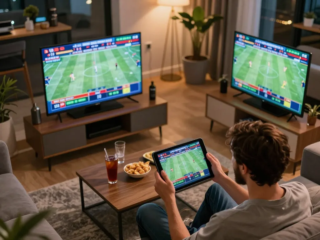 Person placing strategic bets on nk88 during live sports from a cozy living room