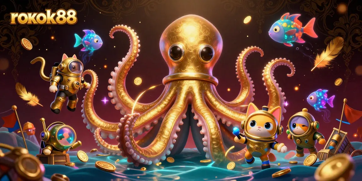 Engage with rokok88 as the kraken emerges in a vibrant casino scene full of treasures and action.