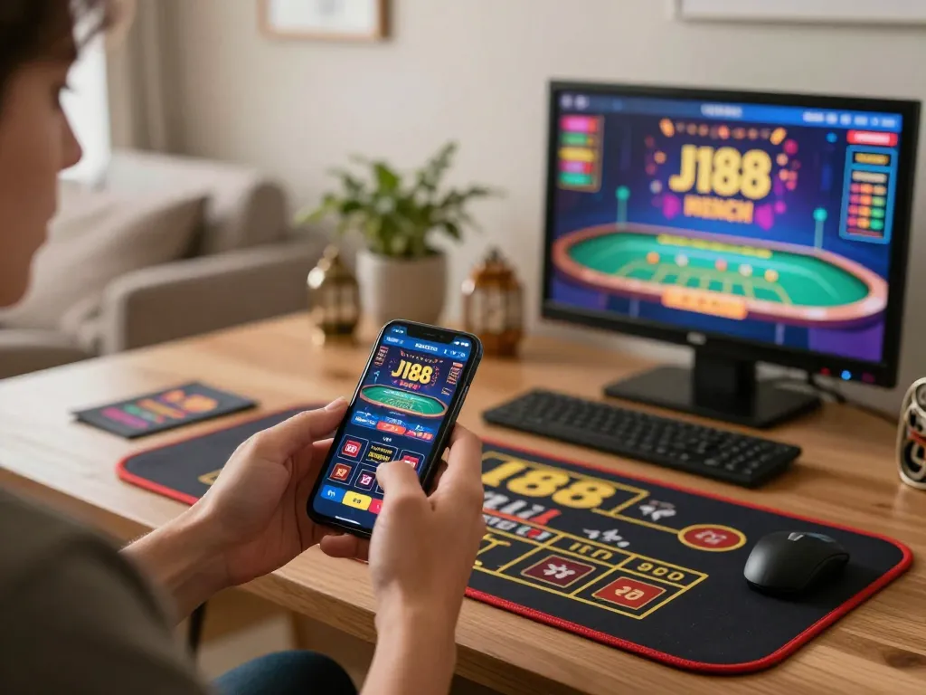 Engaging with the j188 app on a smartphone for live dealer gaming at home