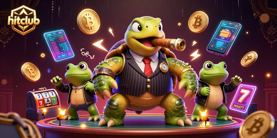 Join the excitement at hitclub with a 3D turtle mobster and casino elements in a rich, vibrant scene.