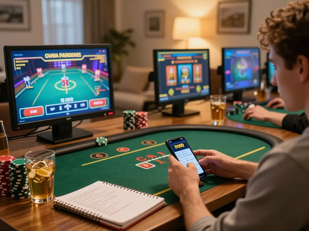 Engaging gameplay at nn88 casino app with a cozy home setup and strategic notes.