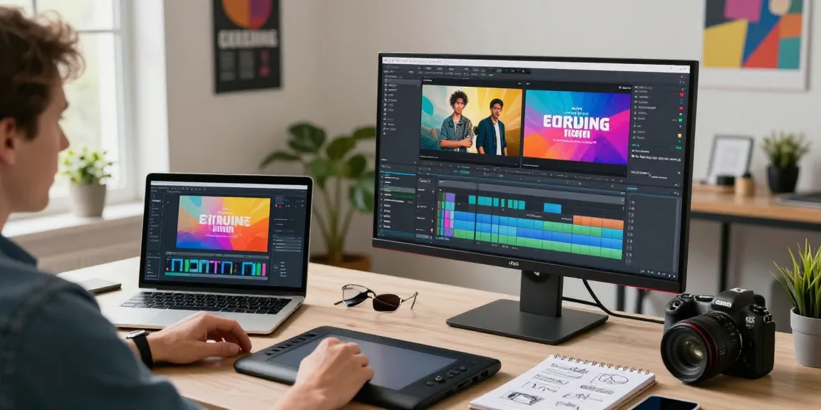 Easily add overlay text in a creative video editing workspace with natural light and modern tools.