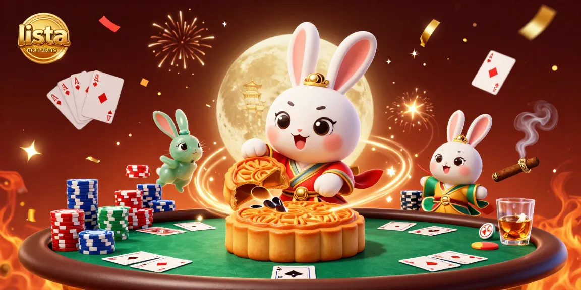 Experience the fun at lista casino non aams with poker chips, moon bunnies, and vibrant casino elements.