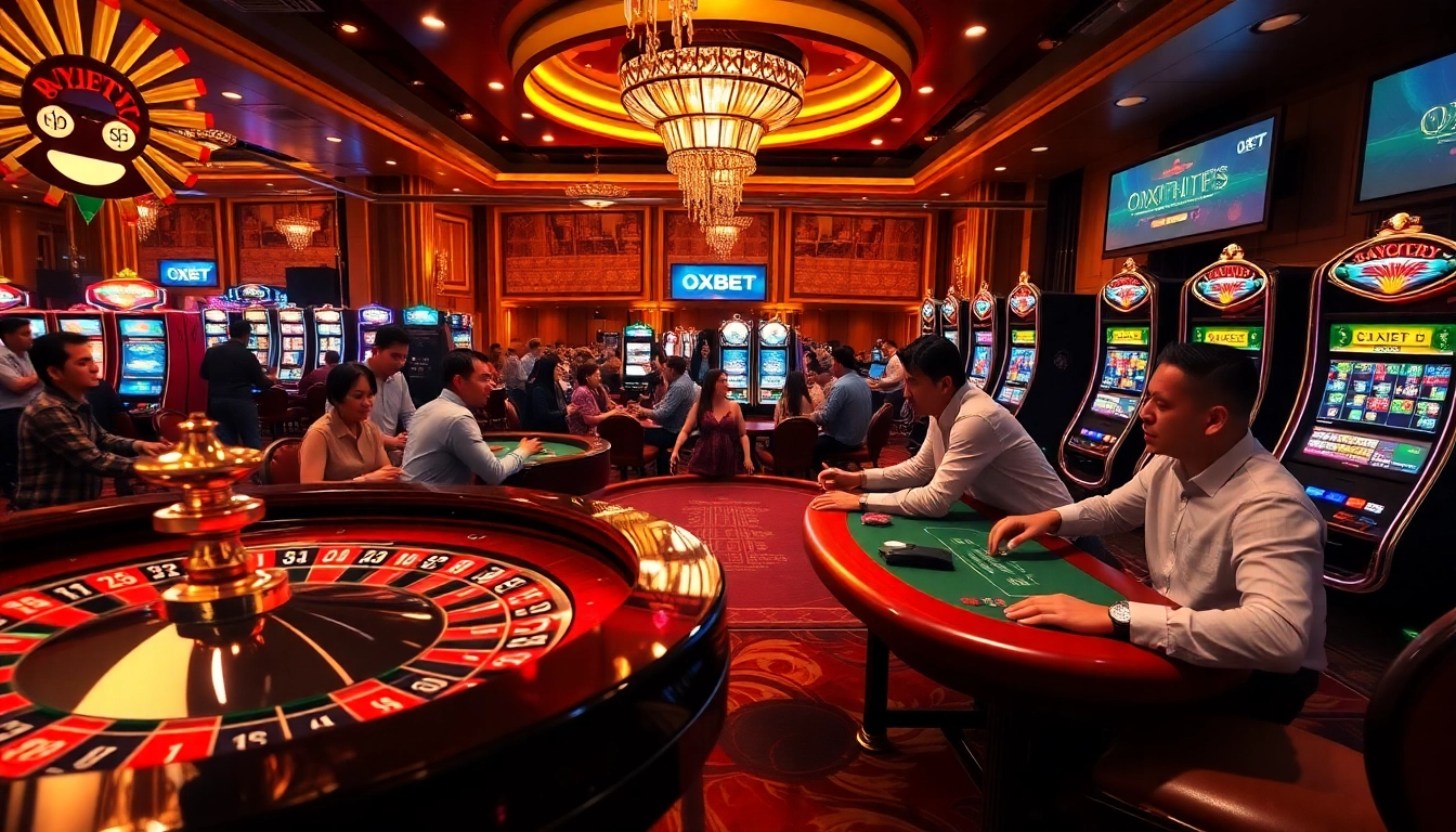 Experience the excitement at oxbet with high-stakes poker players and vibrant casino visuals.