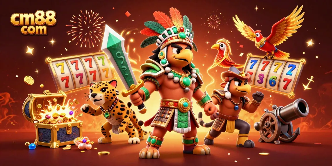 Spin and win at cm88 com with vibrant slot reels and dynamic Aztec warriors