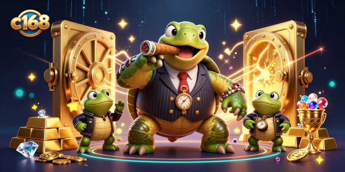 Experience the thrilling action at c168 with lively characters in this vibrant casino scene.
