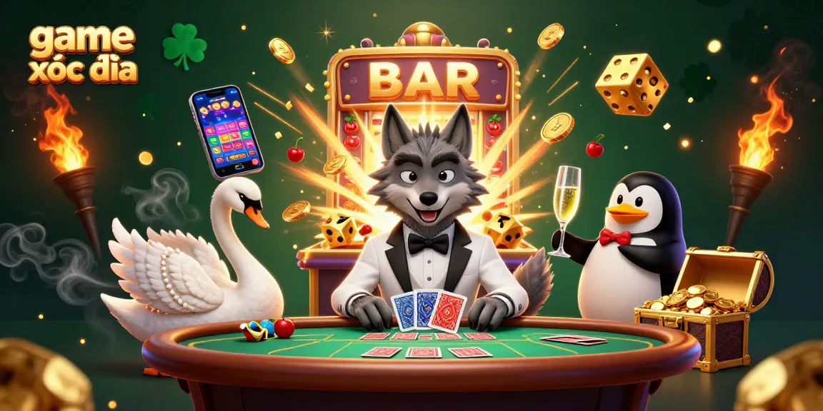 Experience the excitement of game xóc đĩa as cartoon characters engage in a vibrant casino scene.