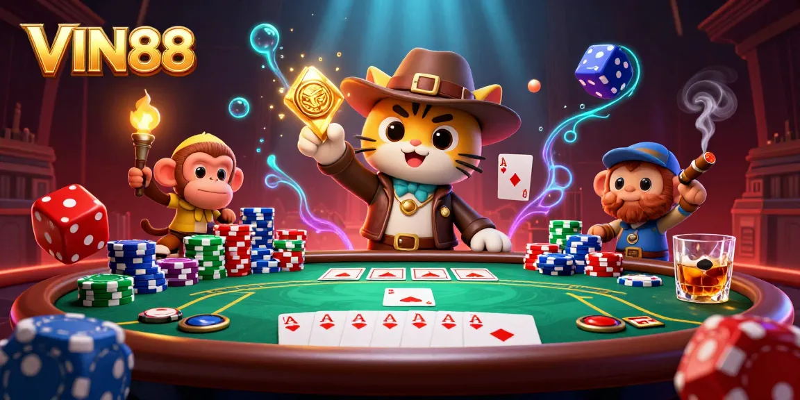 Engage with VIN88's exciting 3D illustration of a dynamic casino adventure.