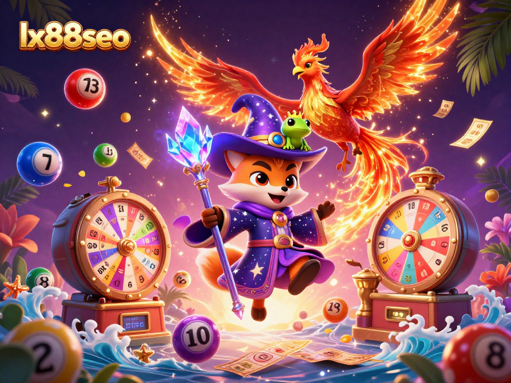 Engage with the thrilling world of lx88seo in this dynamic casino scene featuring colorful lottery elements.