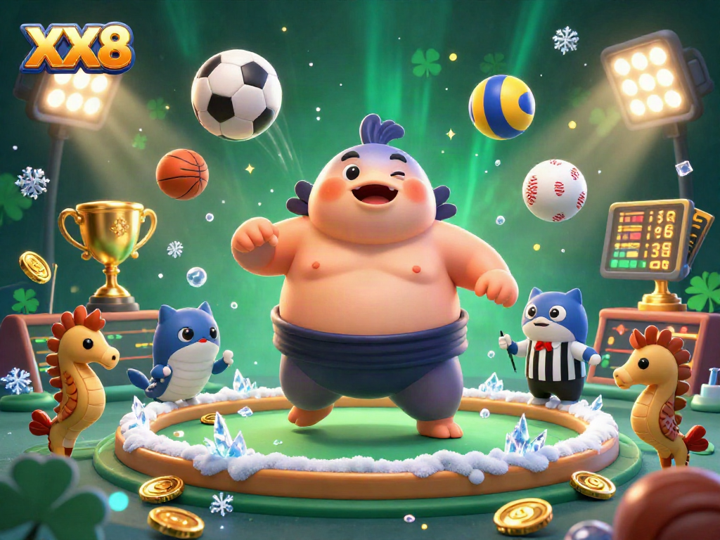 Engage in winning strategies at XX8, featuring a vibrant underwater casino scene with characters and sports elements.