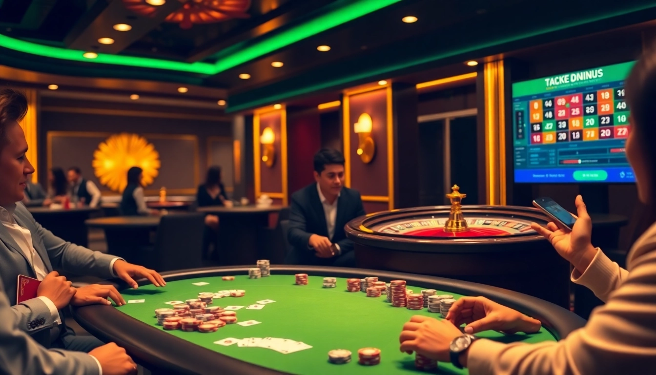 Players enjoying a vibrant poker game at ta88 casino with colorful chips and cards.
