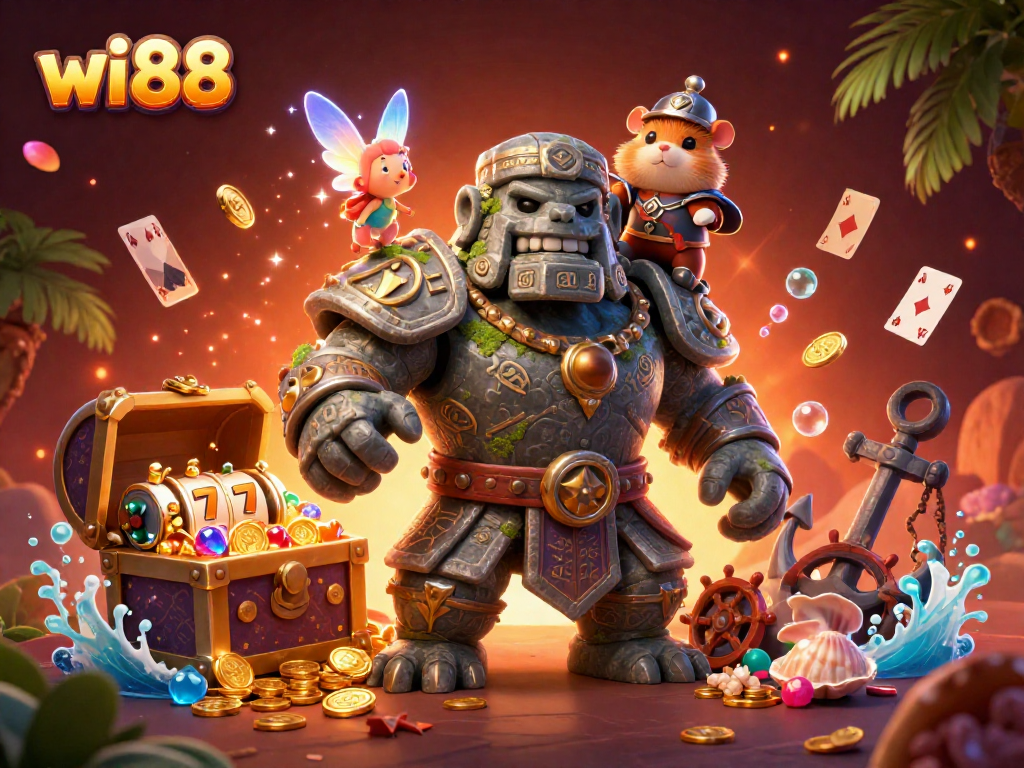 Experience the excitement of wi88 slots as characters engage in a vibrant fantasy casino adventure.
