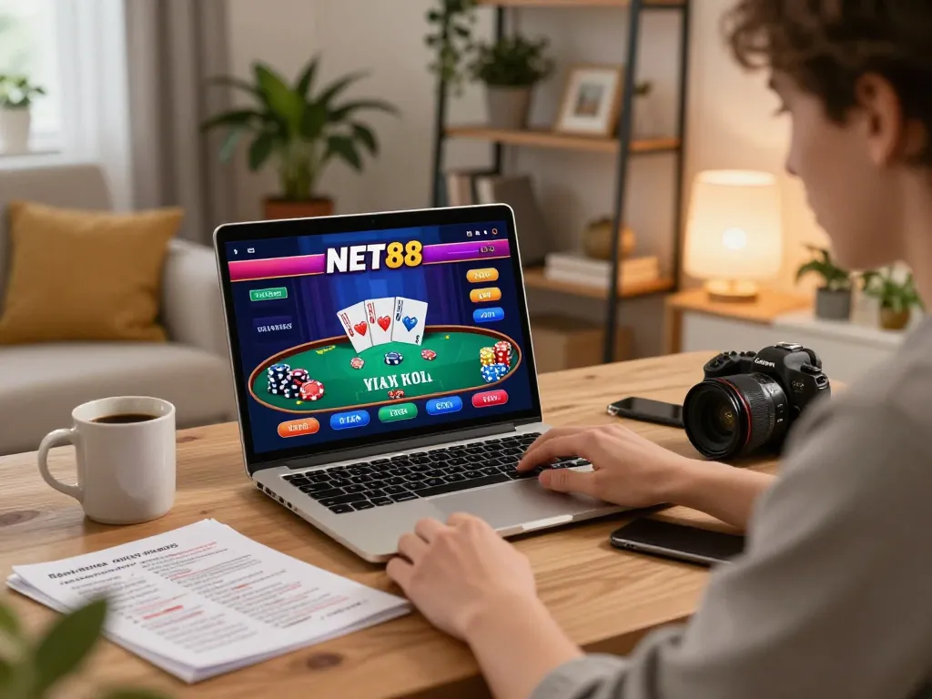Experience engaging online gambling with NET88 while playing poker at home.