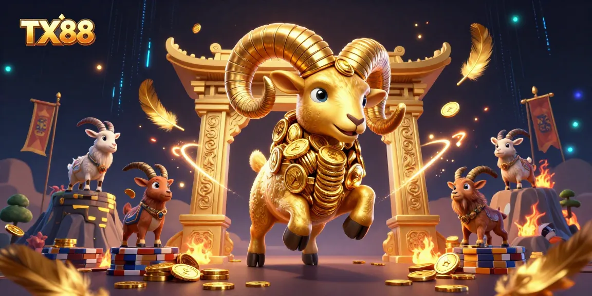 Experience the excitement of TX88 with a golden ram charging through a vibrant casino scene.