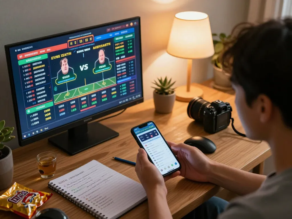 cm88 user placing bets on a sports event with multiple screens and smartphone app.