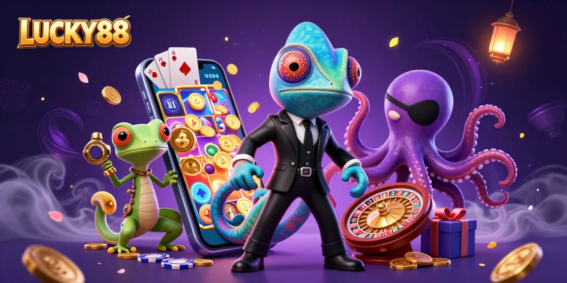 Experience the excitement of LUCKY88 with thrilling casino elements and vibrant characters in action.