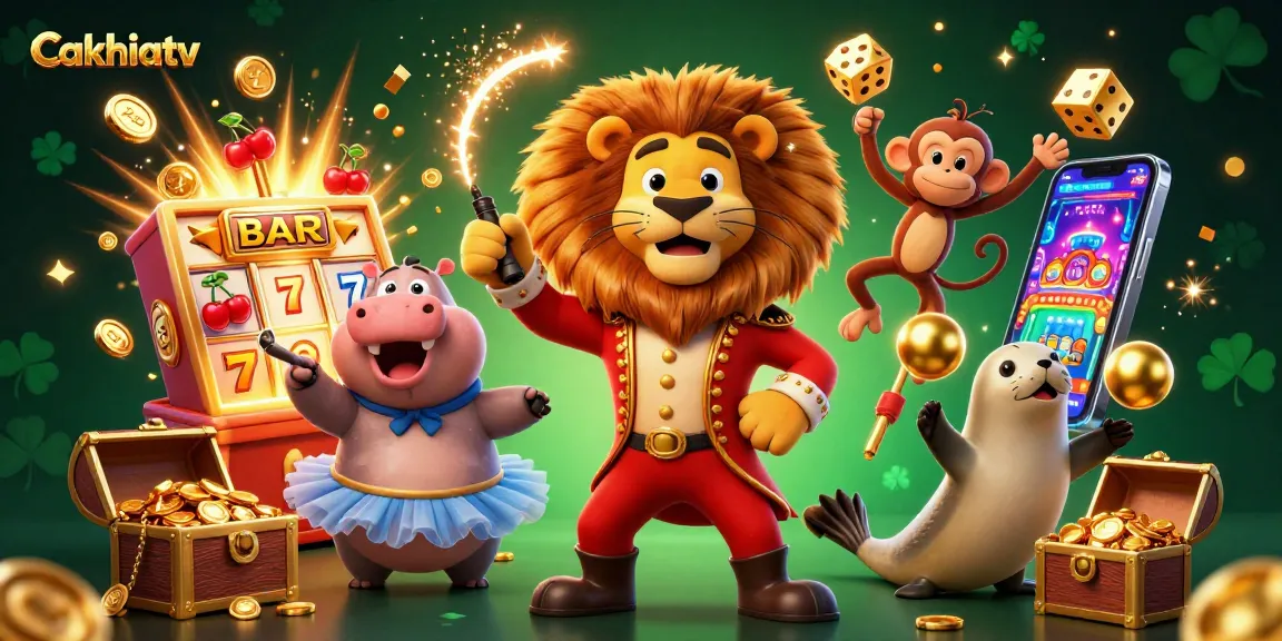 Cakhiatv offers an exciting casino experience with vibrant characters, slot machines, and game elements.