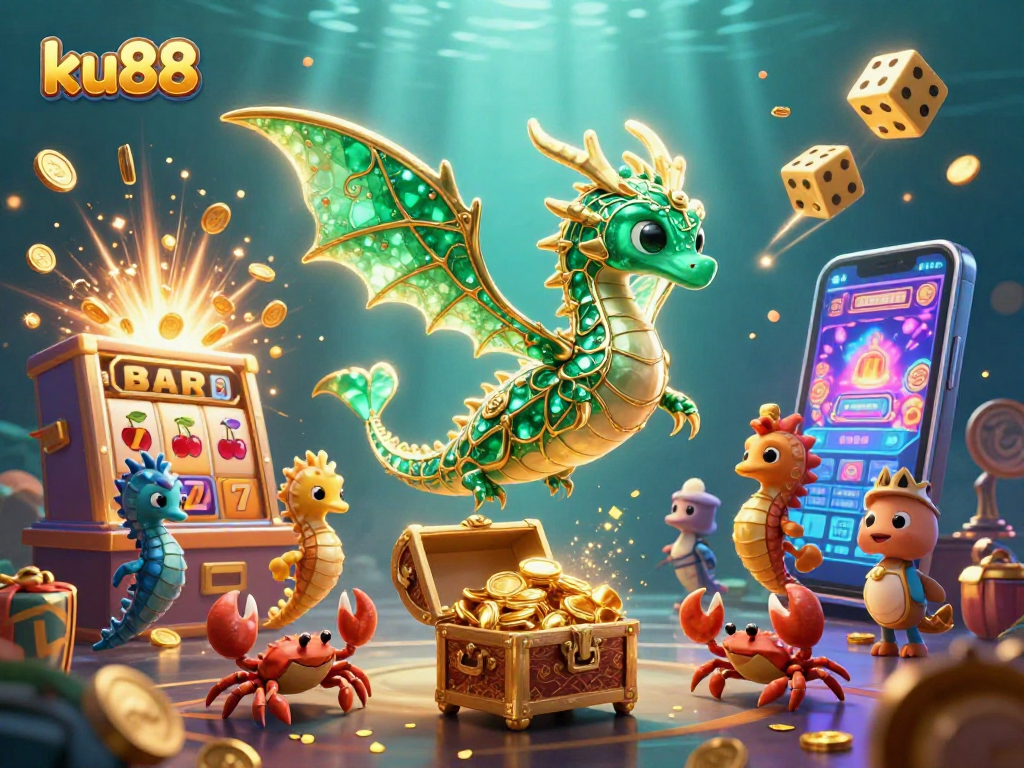 Win exciting jackpots with ku88's vibrant 3D casino adventure featuring magical sea creatures.
