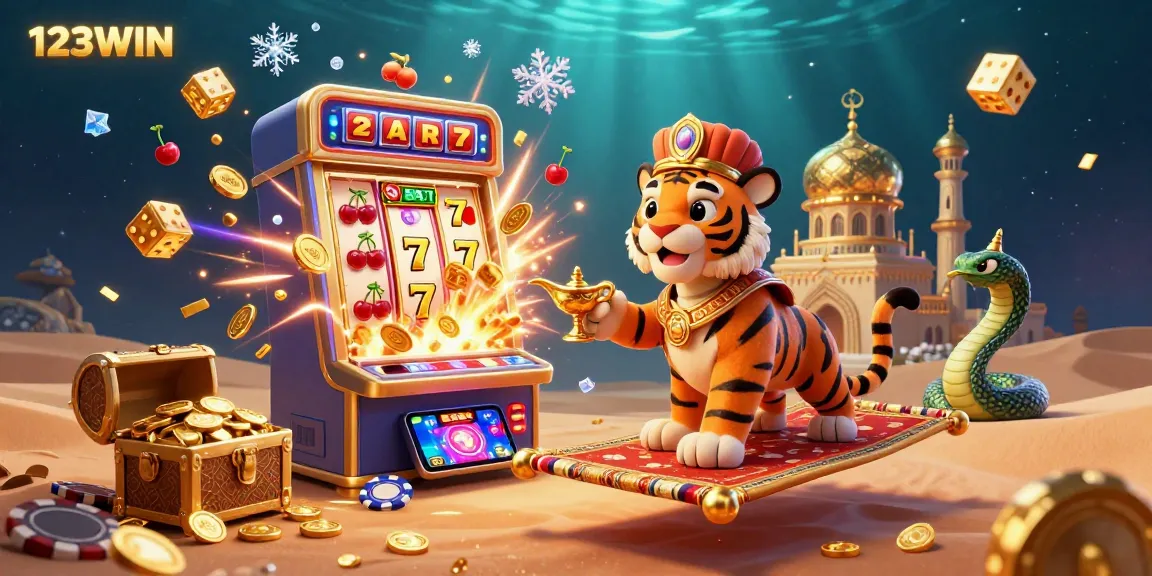 Engage with exciting 123WIN experiences as the tiger sultan unveils a jackpot from the slot machine.