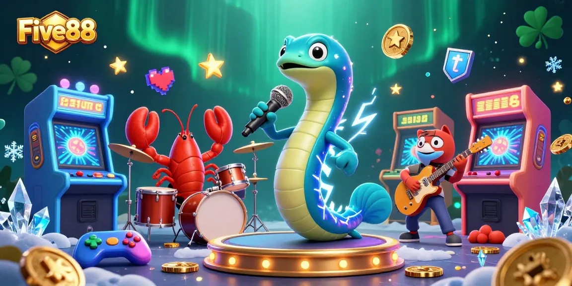 Experience thrilling gameplay with Five88 as an electric eel DJ energizes the casino atmosphere.