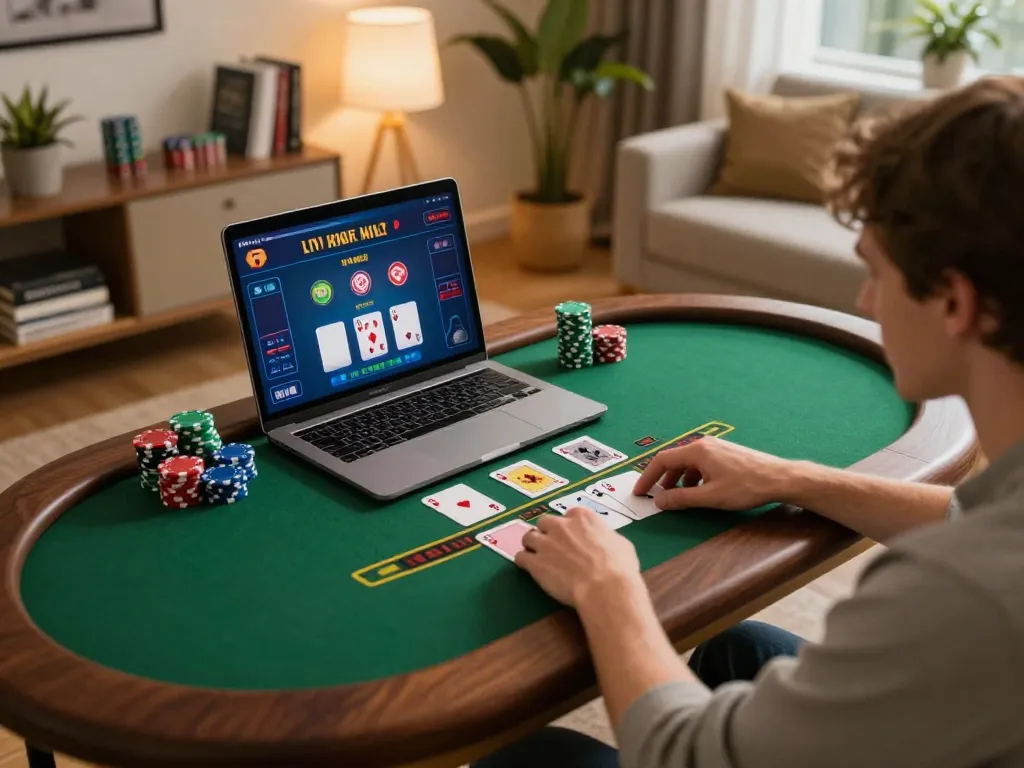 Player engaging in live dealer blackjack on tg88com's platform in a cozy home environment