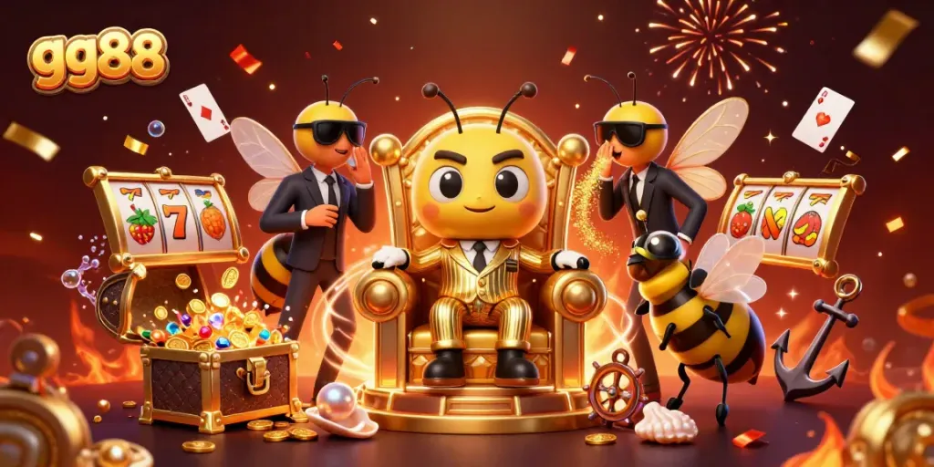 Experience the excitement of gg88 with a lively casino scene featuring a mob boss, dynamic slot reels, and immersive elements.