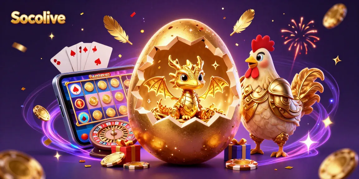 Socolive features a golden dragon amidst poker chips, showcasing an exciting gambling scene.