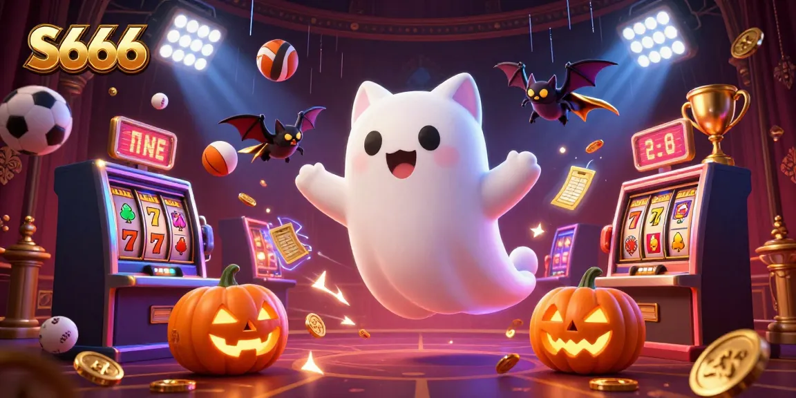 Play to win jackpots with S666 at our haunted casino featuring friendly ghost cat and lucky symbols.