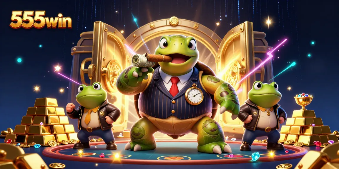 Experience thrilling gameplay at 555win with a vibrant casino illustration featuring unique characters and game elements.