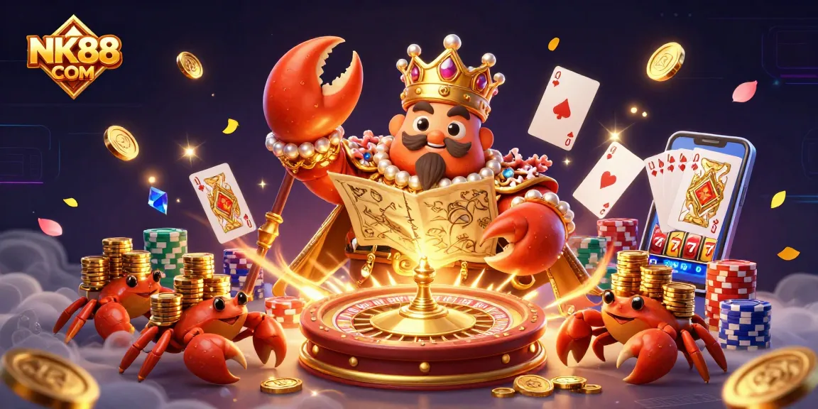 Engage with exciting games at NK88 COM, featuring a vibrant casino scene with dynamic character action.