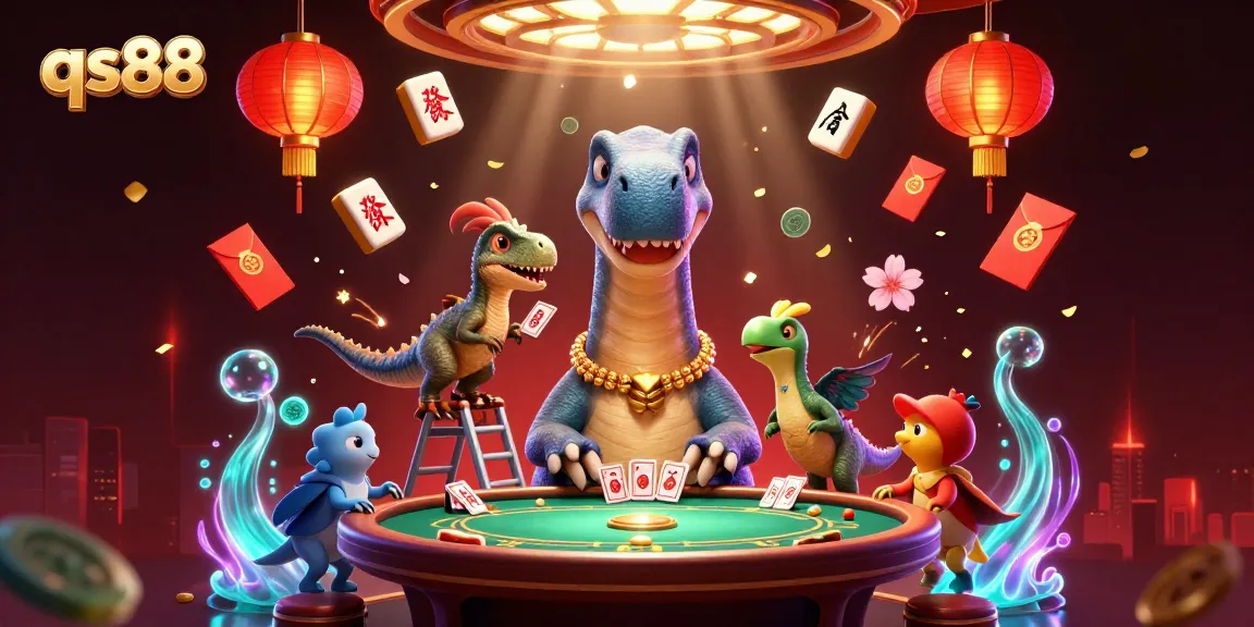 Experience excitement at qs88 with vibrant 3D casino-themed illustration combining fun characters and gaming elements.