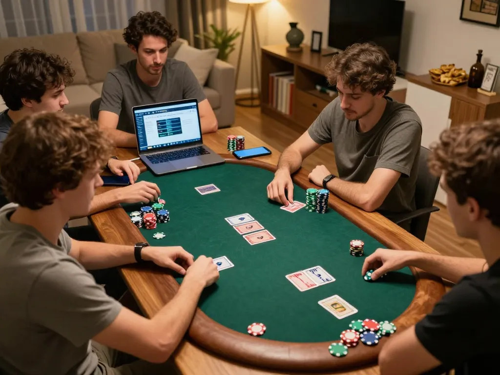 Engaging online poker game with friends using nhà cái 388bet, showcasing strategy and camaraderie.