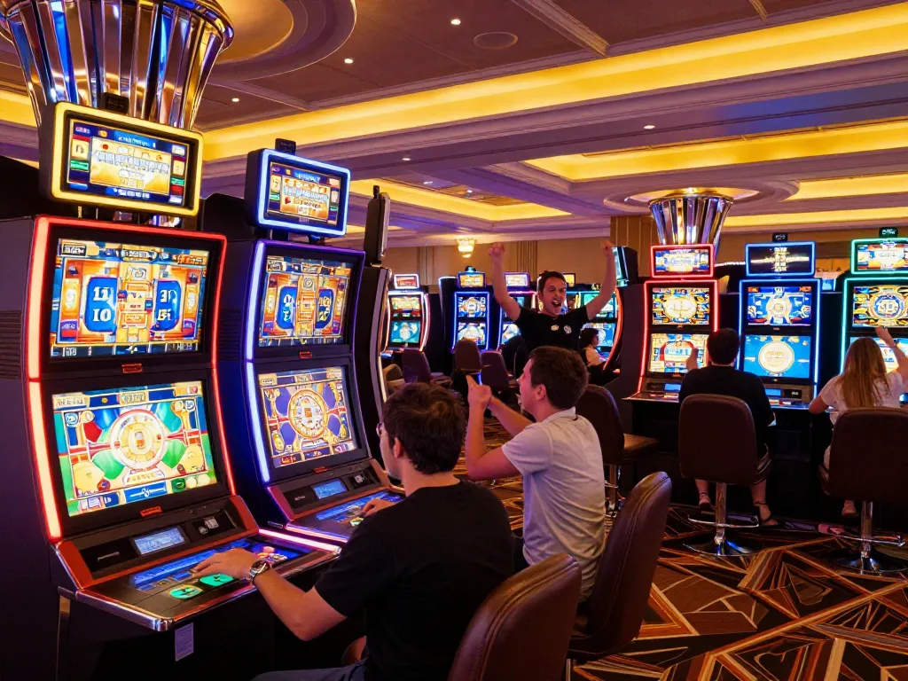 Players enjoying vibrant slot games at nhà cái 23win, showcasing excitement and entertainment.