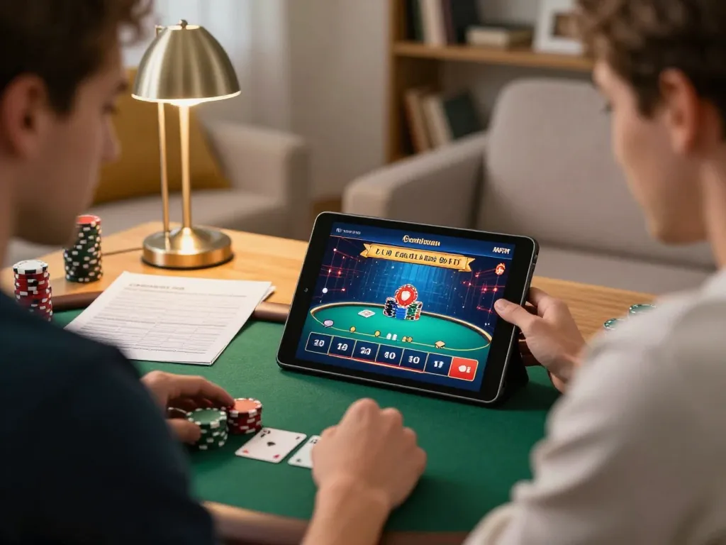 TA88 player enjoying online poker game with bankroll notes in a cozy home environment