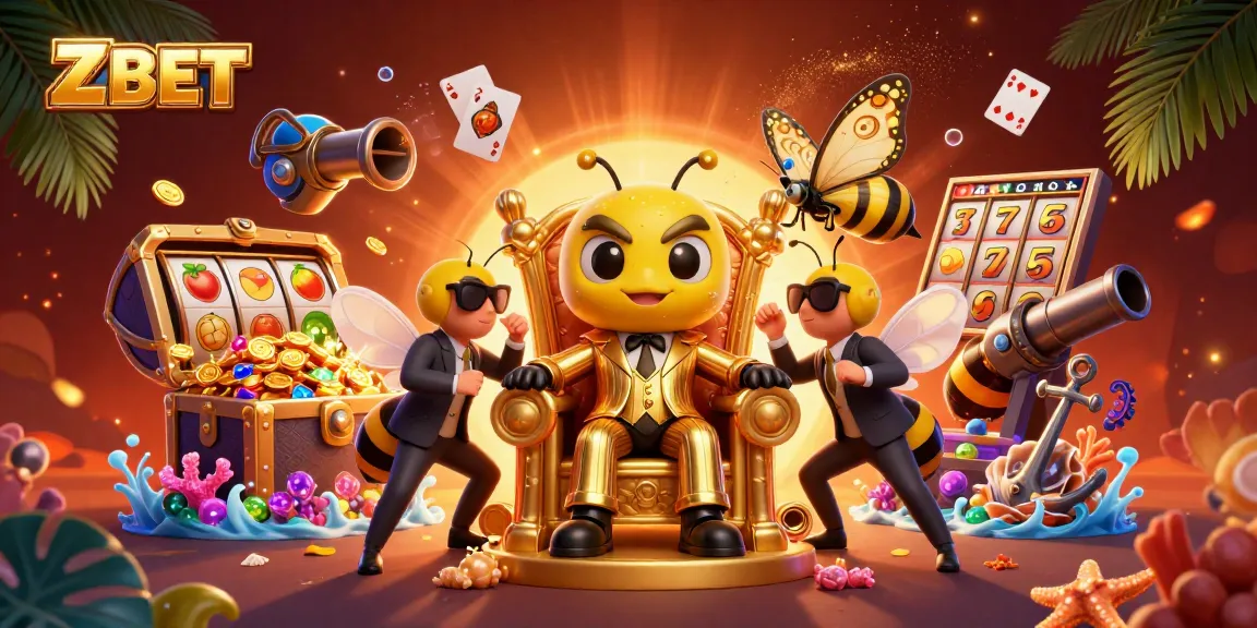 ZBET brings excitement with a bumblebee mob boss and wasp bodyguards in a lively casino scene.