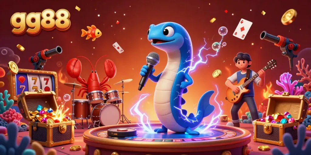 Engage in thrilling casino action with gg88 featuring a DJ electric eel and underwater elements.