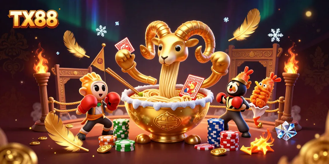 TX88 engages gamblers with a vibrant scene of a ramen bowl character surrounded by dynamic casino elements.