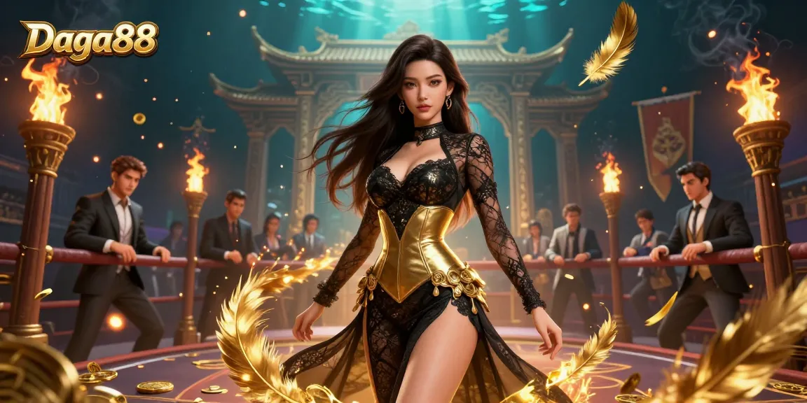Daga88 showcases a high-stakes atmosphere at a luxurious fighting arena, emphasizing exclusive gambling excitement.