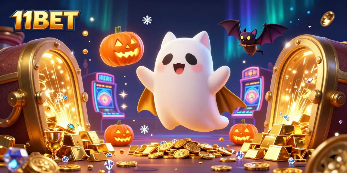 Engage in thrilling slot experiences at 11BET with a whimsical ghost cat and treasures!