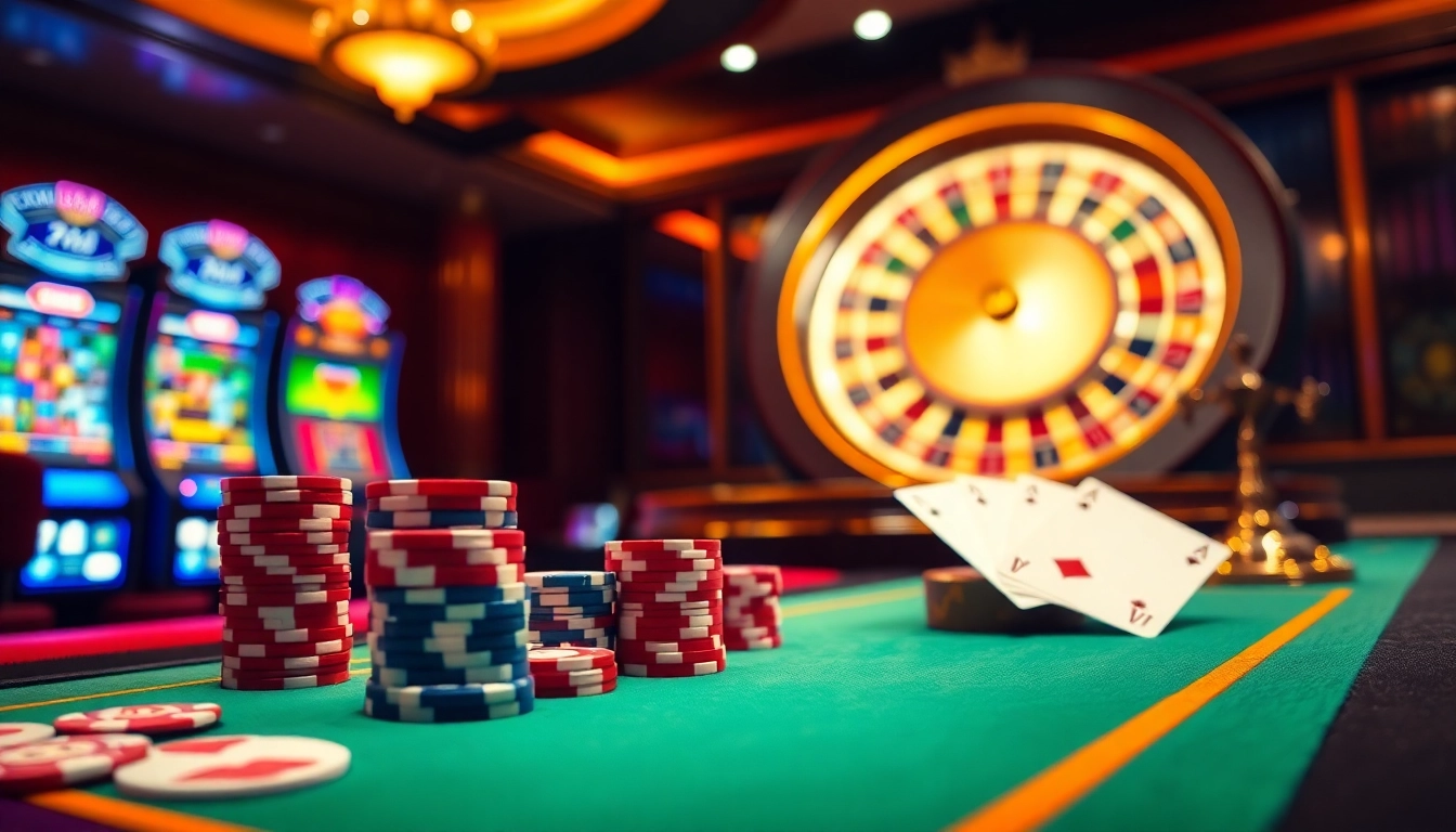 Visualize an exciting gaming moment at 79king's online casino, capturing vibrant slot machines and poker action.