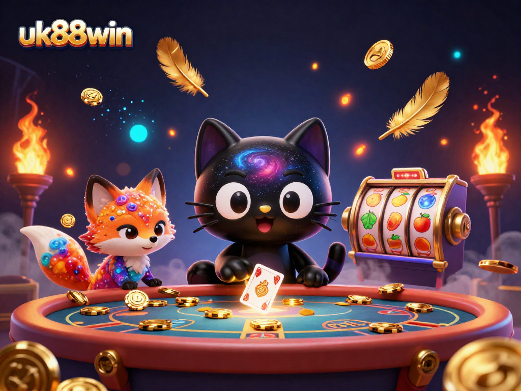 Spin the slots with uk88win's cosmic casino characters in vibrant 3D style.