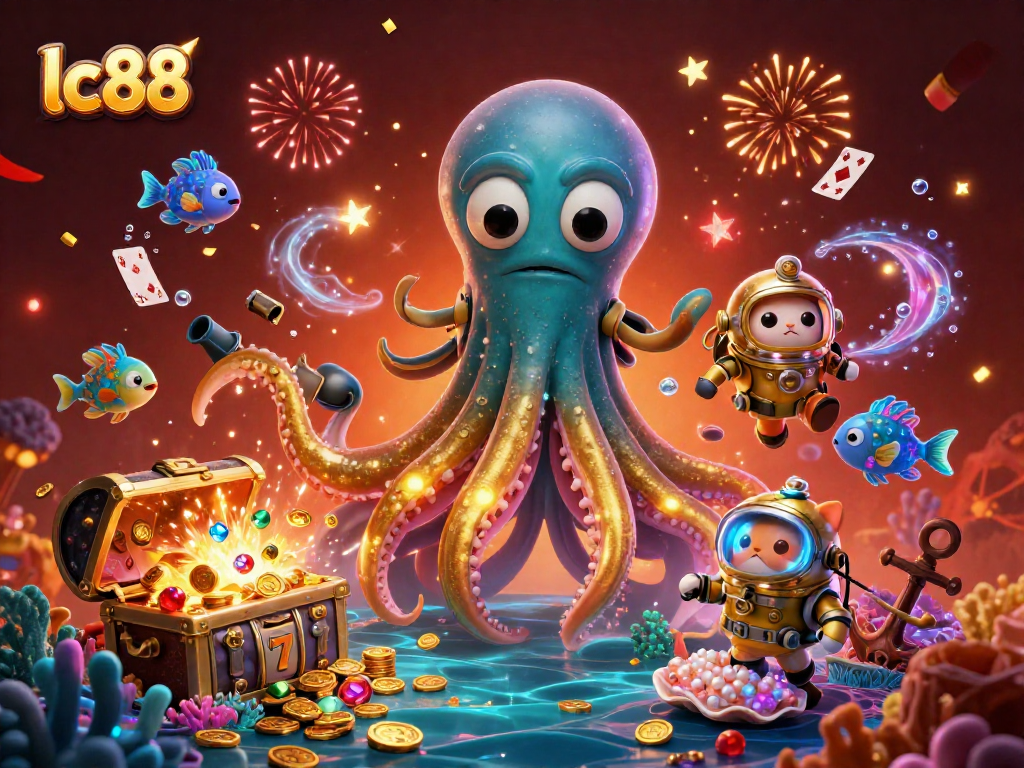 Engage with thrilling gameplay dynamics at lc88 featuring a kraken, swimming cat, and vibrant casino elements.