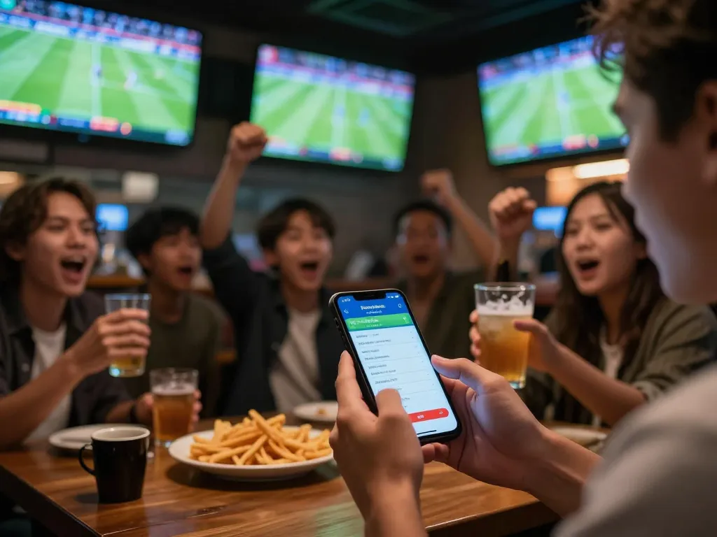 Engaging sports fans using keonhacai for live betting in a vibrant sports bar setting.